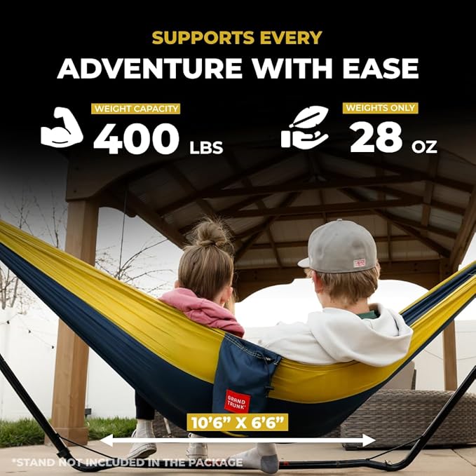 Grand Trunk Double Deluxe Parachute Nylon Hammock - 500lb Capacity Camping Hammock, 10.5x6.5ft, Lightweight & Durable (Heritage)