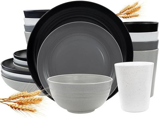 Supernal 16pcs Kitchen Plates and Bowls Set, Wheat Straw Dinnerware Sets,Unbreakable Dishwasher Safe, Plates Wheat Straw Dishes Set for Four Colors, Plate Cereal Bowl Cup for Kitchen & Outdoor