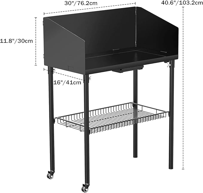 onlyfire Outdoor Camp Cooking Table for Dutch Ovens and Food Preparation, Collapsible Grill Table Camping Kitchen Station with Side Windscreen & Storage Basket for Backyard BBQ Picnic RV