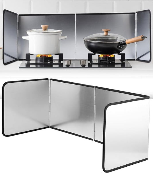 30cm 4 Sided Splatter Guard Foldable Stainless Steel Stove Splash Guard Oil Splatter Screens for Frying Kitchen Backsplash Protector Nonstick Oil Splatter Guard for Cooking