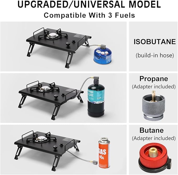 2025 Version Black IGT Camping Stove, Desktop & Embed Folding Gas Stove, Portable Gas Stove with Carrying Handle