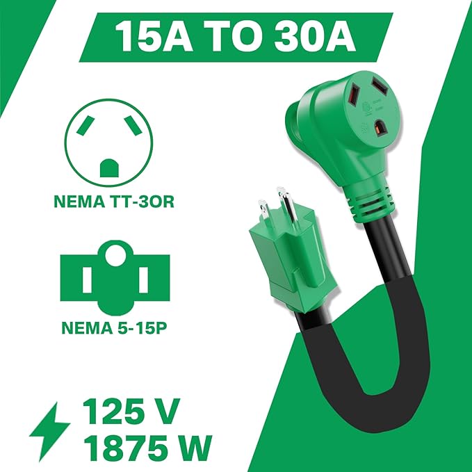 NOVUS 15 Amp to 30 Amp RV Power Adapter Cord, NEMA 5-15P to TT-30R, 12 Inch Heavy Duty 10/3 Gauge STW, Grip Handle, ETL Listed Electrical Converter for RV Camper Trailer Outdoor Use