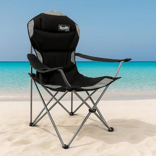 Camping Folding Chairs | Heavy Duty | Supports 250 LBS | Steel Frame | Collapsible with Cup Holder | High Back | 21" D x 36" W x 42" H