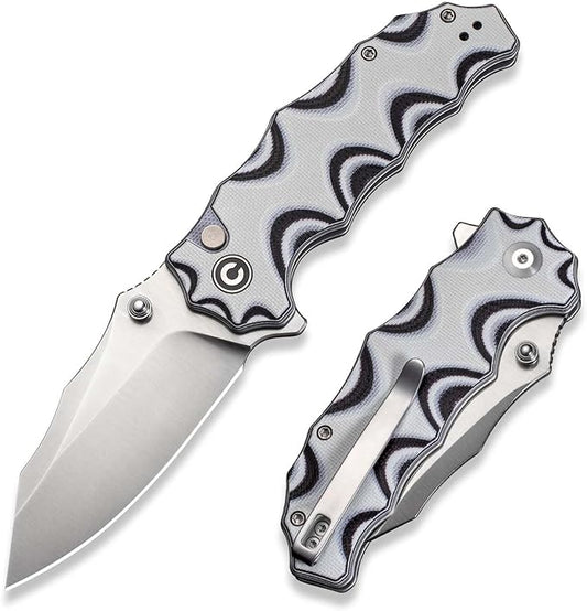 CIVIVI Natterjack Pocket Folding Knife, 3.19" 14C28N Blade G10 Handle with Reversible Clip, Thumb Stud & Flipper Opener Knife for Camping Hiking EDC C24028-3 (White and Black)