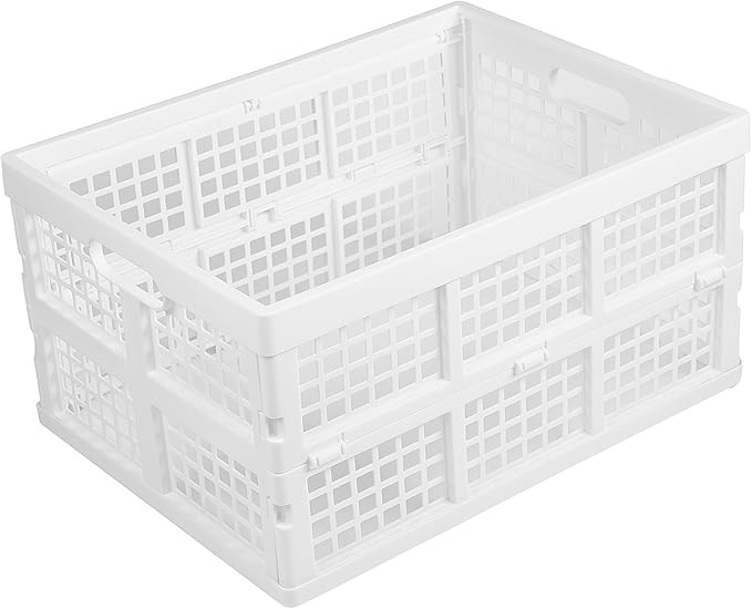3-Pack Plastic Collapsible Storage Crates-30L,Foldable Plastic Crates for Storage (White)