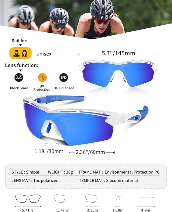Rosemal Sports Sunglasses Polarized Cycling Sunglasses Running Driving Fishing Hiking for Men Women UV400 TAC TR90
