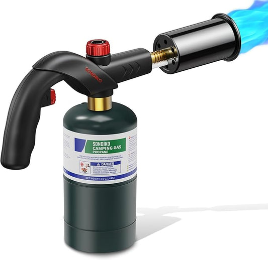 Sondiko Powerful Propane Torch Head with Igniter, Soldering Equipment Power Tools, Adjustable Blow Torch, Cooking Torch, Searing Torch for Steaks, Welding and BBQ, Black(Propane Tank Not Included)