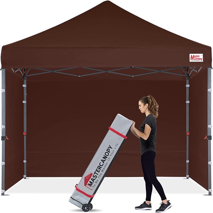 MASTERCANOPY Heavy Duty Pop-up Canopy Tent with Sidewalls (10x10,Brown)