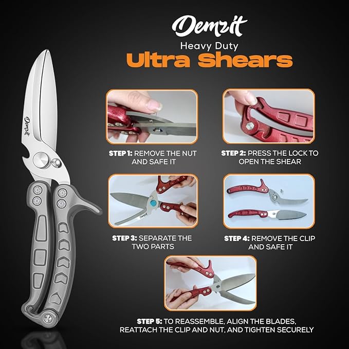 Poultry Shears Heavy Duty Professional, Kitchen Shears for Food, Kitchen Scissors Heavy Duty, Food & Meat Scissors, Dishwasher Safe Chicken Cutters. Spring Loaded, Silver
