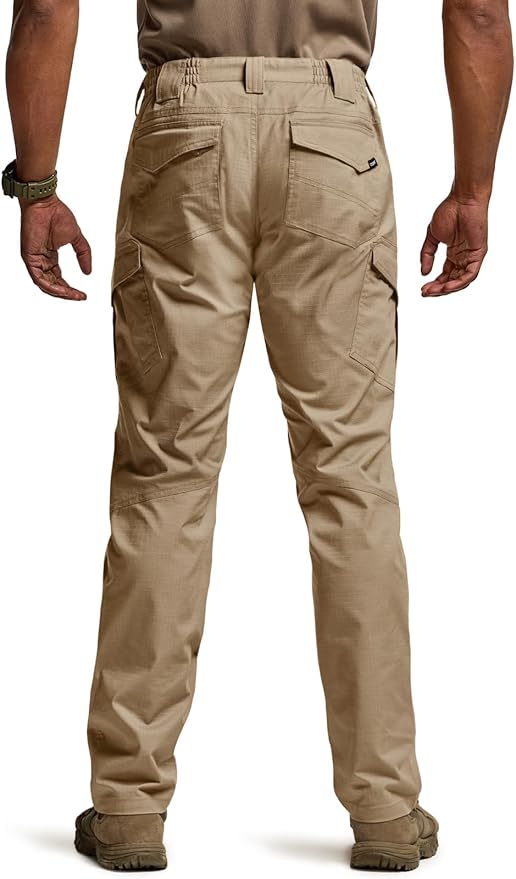 CQR Men's Flex Ripstop Tactical Pants, Water Resistant Stretch Cargo Pants, Lightweight EDC Hiking Work Pants