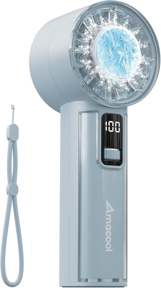 AMACOOL Handheld Fan with Ice Cooler, Mini Portable Fan Rechargeable, 18Hrs Cooling, 0-100 Adjustable Speed, Small Yet Powerful, Personal Hand Fans for Travel, Beach, Outdoor, Makeup, Gifts for Women