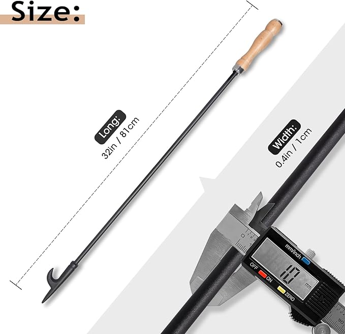 AGM Fire Poker for Fire Pit, 32" Long Heavy Duty Campfire Poker Stick with Wooden Handle for Camping, Fireplace, Bonfires, Rust Resistant Portable Fire Pit Tools Accessories for Outdoor & Indoor