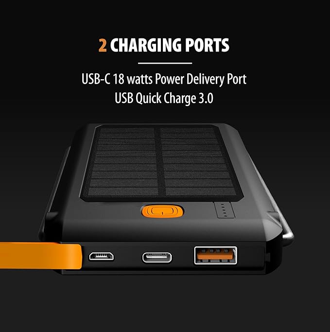 ToughTested Dual 10,000 mAh Solar Power Portable Charger Battery Pack Power Bank IP44 Waterproof and 18 LED Flashlight