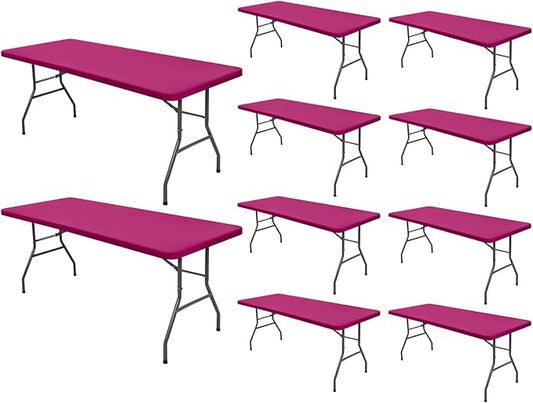 10 Pack Picnic Table Cover Elastic Fitted Outdoor Tablecloths for 6 Foot Rectangle Table Waterproof Stretch Washable Patio Folding Spandex TableCloth for Camping Banquet Parties (Hot Pink,30" x 72")