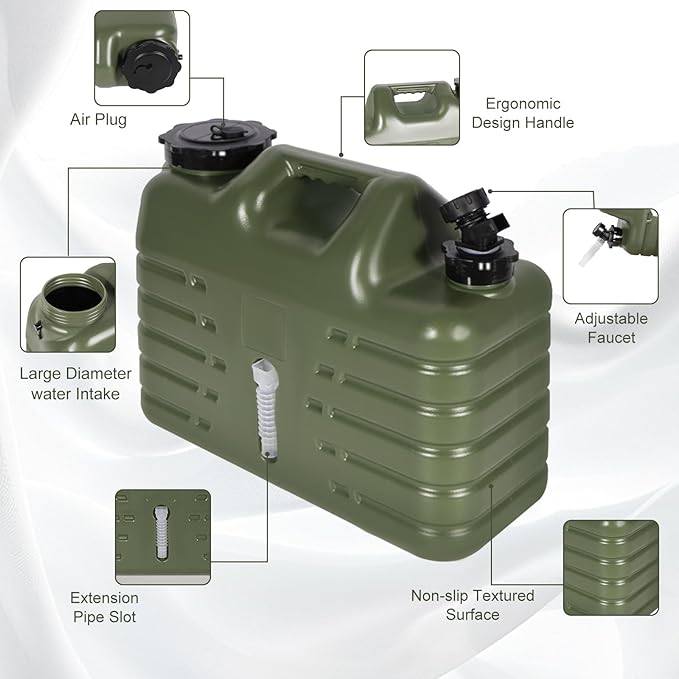 REDCAMP 4 Gallon/15L Portable Water Container with Spigot, Camping Water Jugs, Water Tank, Portable Emergency Water Storage for Camping, Car, Hiking&Hurricane Supplies, Green