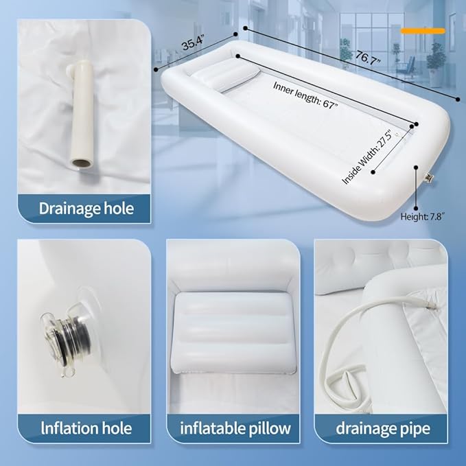 Medical Inflatable Bathtub,Bed Bath,Medical PVC Bedside Shower bathtubKit,Bed Shower for Patients with Reduced Mobility,Bedside Water Bag+Electric air Pump+Medical Inflatable Shampoo Basin