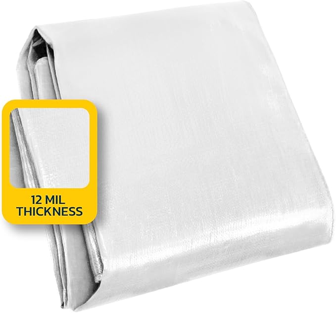 Seal Skin Covers Heavy Duty Waterproof Tarp 8x10 FT, 12 Mil 8 OZ 120 GSM Thick White Poly Tarp with Rustproof Grommets, Tear-Proof Cover with Reinforced Edges for Camping, Pool, Canopy Use