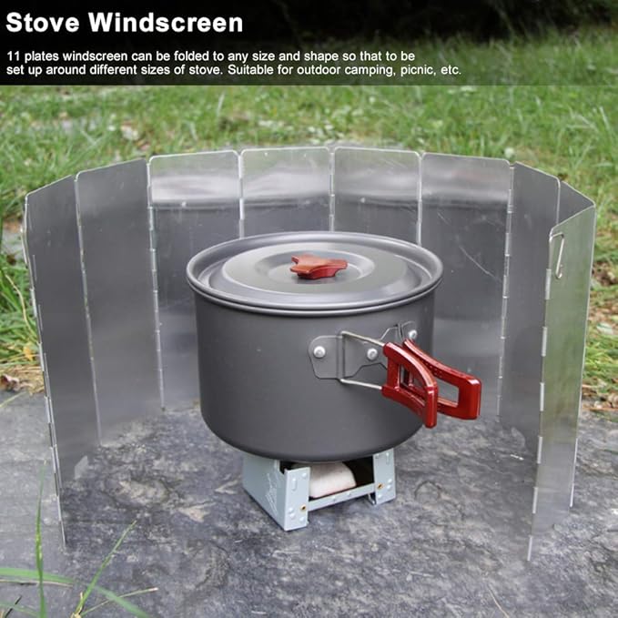 Outdoor Stove Windscreen Stainless Steel Mini Portable Windshield Foldable 11-Plate Picnic BBQ Camping Stove Accessories