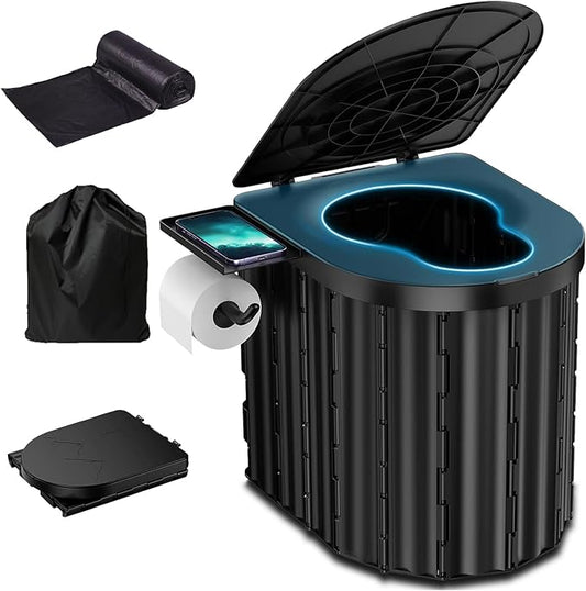 Portable Toilet for Adults, Upgraded 15'' Height Folding Camping Toilet, Travel Potty with Lid & Detachable Paper Holder, Portable Potty for Camping,RV, Car, Tent, Beach, Hiking, Outdoor Adventures