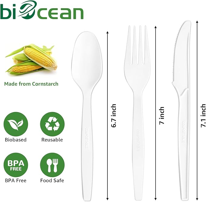 Extra Heavyduty Compostable Forks [200 Count,7In] Disposable Cutlery No Plastic Forks Large Biodegradable Utensils Eco Friendly Silverware Serving Flatware for Party,Daily Use,BBQ,Picnic