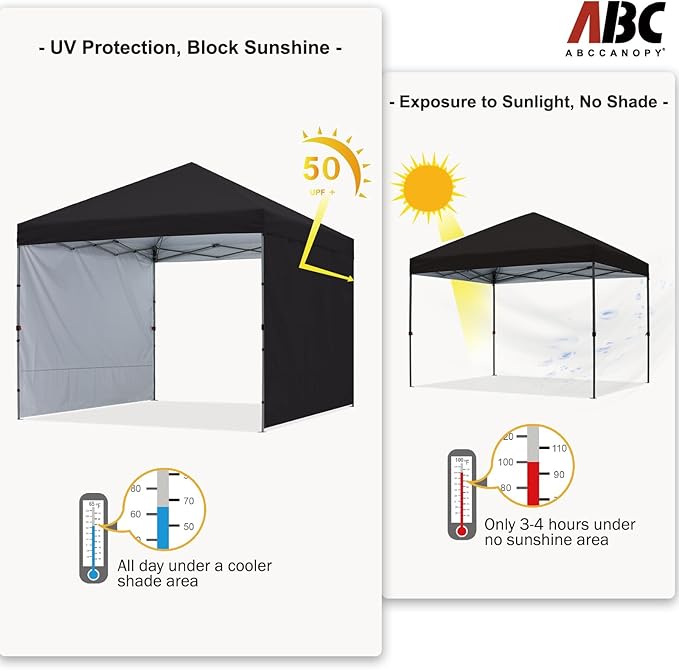 ABCCANOPY Easy Pop up Canopy Tent with 2 Sidewalls for Outdoor Sun Blocking or Rain Protection, 8x8, Black