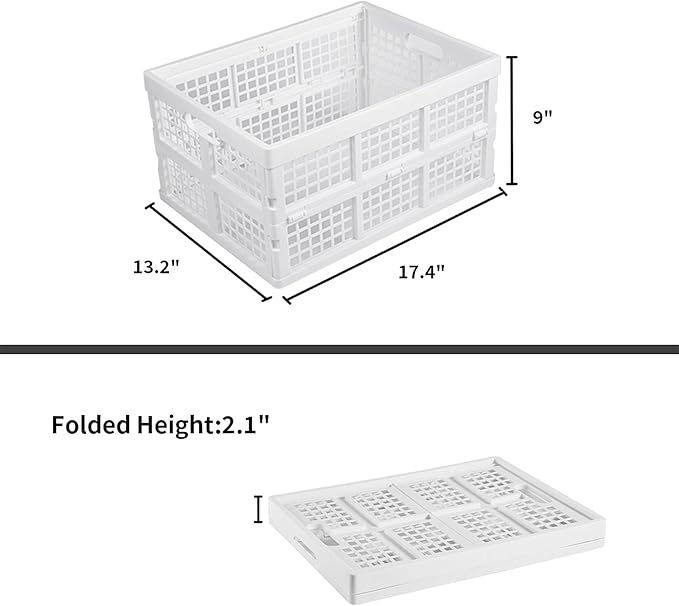 3-Pack Plastic Collapsible Storage Crates-30L,Foldable Plastic Crates for Storage (White)