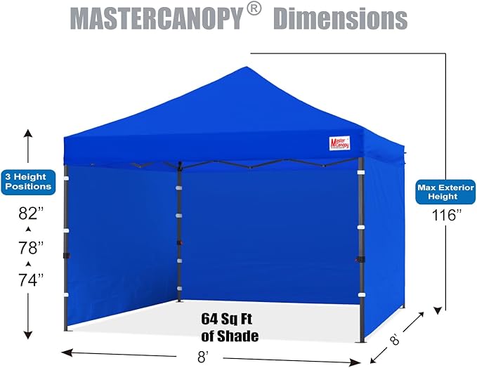 MASTERCANOPY Heavy Duty Pop-up Canopy Tent with Sidewalls (8x8,Blue)