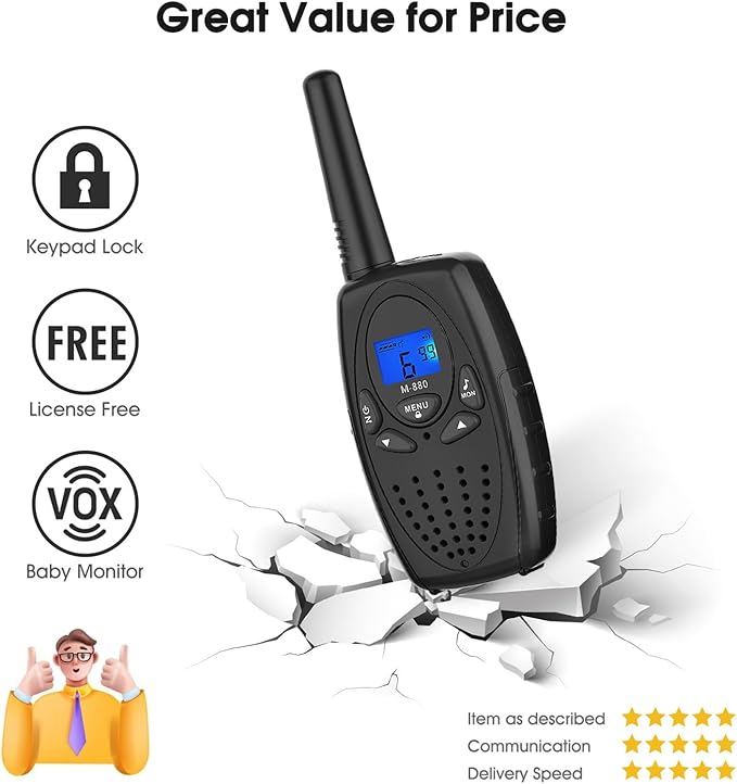 Walkie Talkies for Adults, M880 FRS Two Way Radio Long Range with VOX Belt Clip/Hand Held Walky Talky with 22 Channel 3 Mile for Family Home Cruise Ship Camping Hiking (Black 2 in 1)