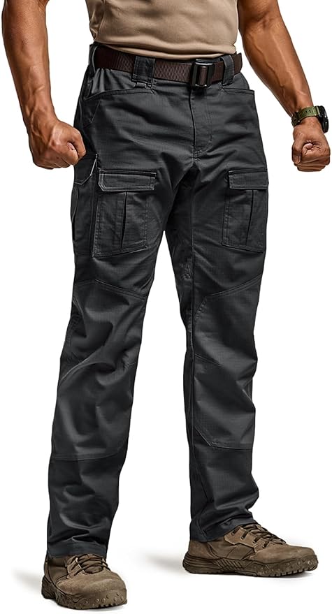 CQR Men's Flex Ripstop Tactical Pants, Water Resistant Stretch Cargo Pants, Lightweight EDC Hiking Work Pants
