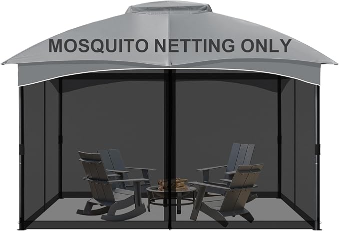 COWVIE Gazebo Replacement Netting Screen, 12' x 16' Universal Gazebo 4-Panel Mosquito Sidewalls with Double Zippers for Outdoor Patio (Only Netting)