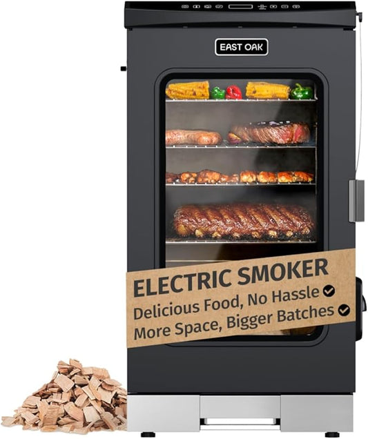 EAST OAK 30" Electric Smoker for Outdoors | Built-in Meat Probe & Up to 6× Longer Smokes on a Single Load | Side Chip Loader for Uninterrupted Smoking | Bigger Batches with 725 sq in Cooking Area