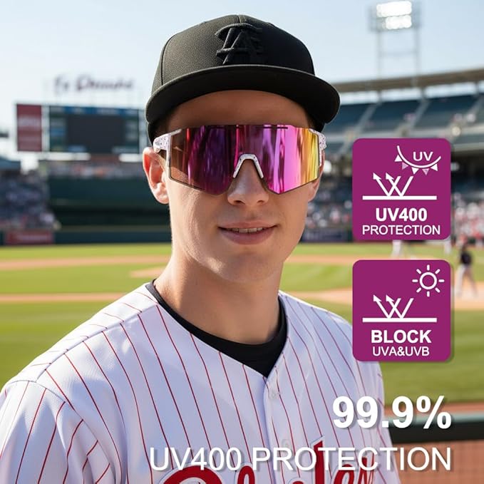 OULAIQI Cycling Sunglasses Polarized Sunglasses for Cycling Men Women with 1 Lens or 3 Interchangeable Lens Baseball Glasses