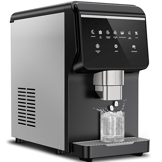 Nugget Ice Maker Countertop, Ice/Water/Ice & Water Optional, 90Lbs/24H Pellet Crushed Chewable Ice Machine Stainless Steels with Self-Cleaning for Home Office Kitchen Party RV