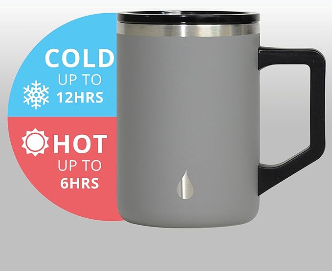 Elemental Insulated Coffee Mug - Triple-Wall Stainless Steel Summit Travel Cup for Hot and Cold Drinks - Thermal Coffee Mug with Lid and Handle for Camping, Office & Travel 16oz - Graphite