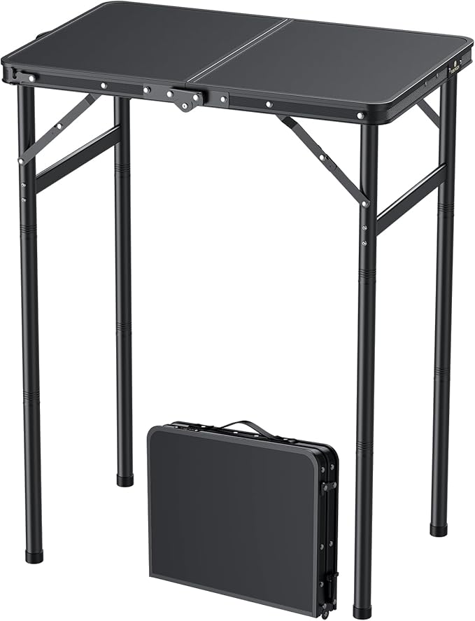 FUNYKICH Max 29.4'' Tall Camping Tables(23.6''Lx15.7''W), 3 Adjustable Height Small Folding Table, Ultra-Light Aluminum Portable Table with Carry Handle for Car Camping, Backyard Party, Beach, Picnic