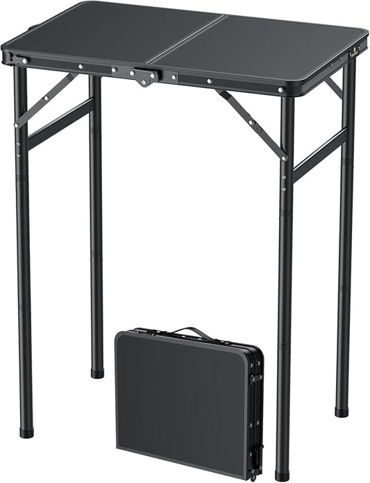 FUNYKICH Max 29.4'' Tall Camping Tables(23.6''Lx15.7''W), 3 Adjustable Height Small Folding Table, Ultra-Light Aluminum Portable Table with Carry Handle for Car Camping, Backyard Party, Beach, Picnic