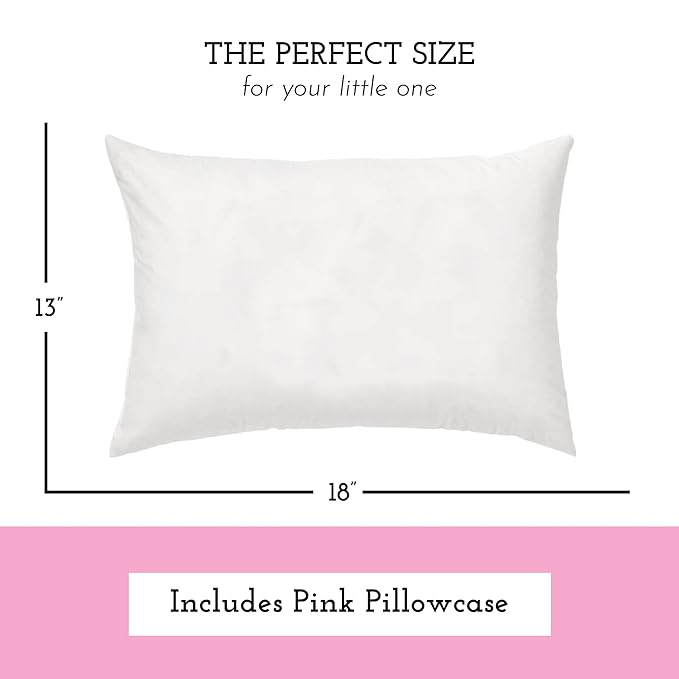 Little Sleepy Head Toddler Pillow with Pillowcase 13x18 - Kids Pillow for Sleeping - Toddler Pillow - Better Neck Support Ergonomic Pillow and Toddler Pillowcase - Best Pillows for Kids (Pink)
