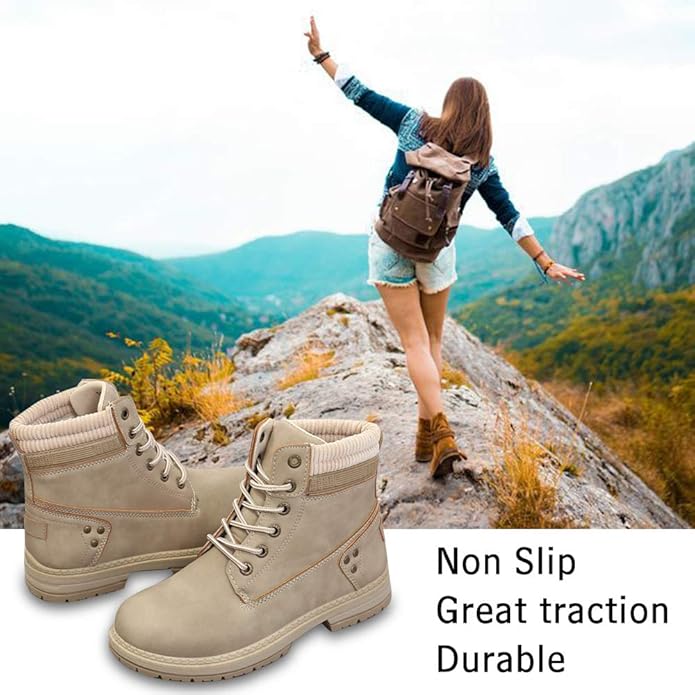 Athlefit Women's Work Waterproof Hiking Combat Boots Lace up Low Heel Booties Ankle Boots