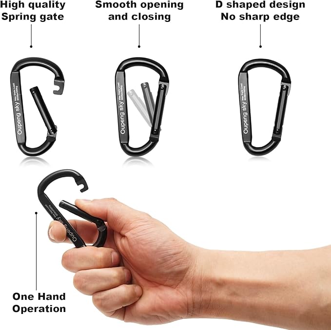 Carabiner Clip,855lbs，3" Heavy Duty D Ring Caribeener Clips,Carabiner Keychain Caribeaners for Hammocks,Camping,Hiking,Outdoors,Gym,Small Carabiners for Dog Leash,Harness,Key Ring, Black