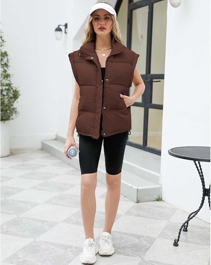 Ainangua Women's Puffer Vest Stand Collar Zipper Sleeveless Jackets Winter Lightweight Vests Warm Padded Jacket Coat