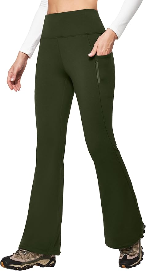 IUGA Fleece Lined Pants Women Water Resistant Hiking Pants Winter Flare Leggings with Pockets Bootcut Thermal