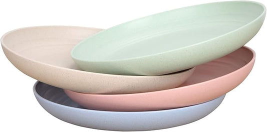 LuckyZone 8.8 Inches Unbreakable Wheat Straw Plates - Reusable Plate Set - Dishwasher & Microwave Safe - Perfect for Dinner Dishes - Healthy, BPA Free & Eco-Friendly (8.8 Inches)