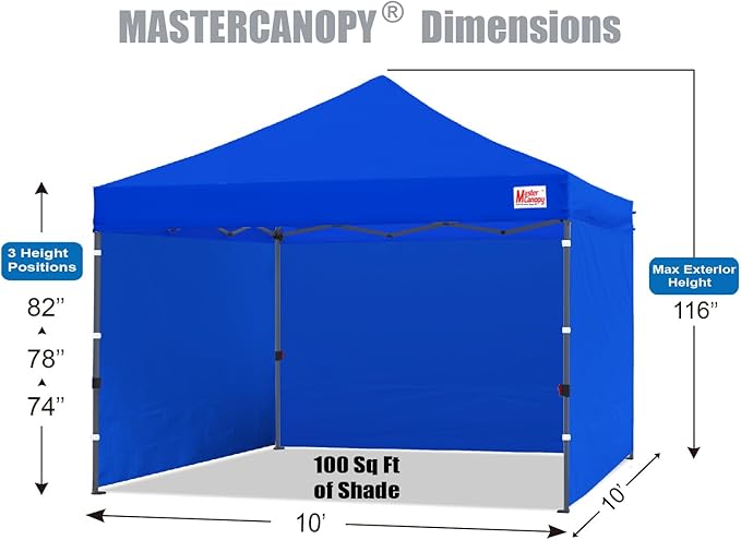MASTERCANOPY Heavy Duty Pop-up Canopy Tent with Sidewalls (10x10,Blue)