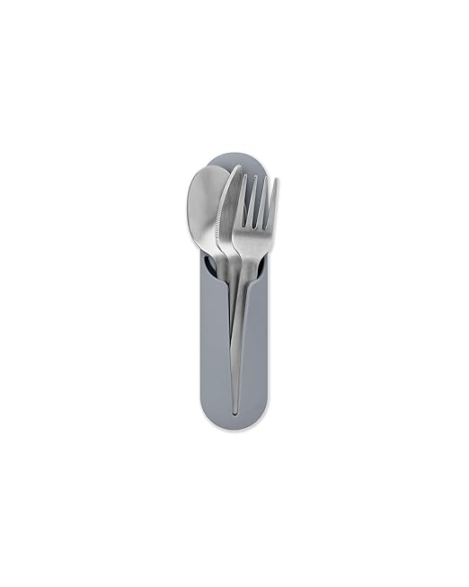 W&P Porter Stainless Steel Utensils with Silicone Carrying Case | Slate | Spoon, Fork & Knife for Meals on the Go | Portable and Compact Set