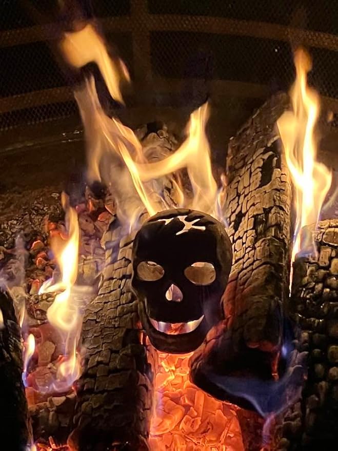 Fire Pit Skull – Metal Human Skull Fire Log for Fireplaces, Fire Pits & Campfires, Creepy Halloween Decor, Reusable Indoor & Outdoor Accessory
