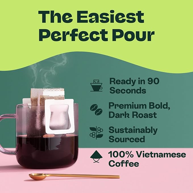Copper Cow Premium Pour Over Single-Serve Vietnamese Coffee | Churro | Dark Roast | Flavored with Real Cinnamon | Includes 8 Coffees