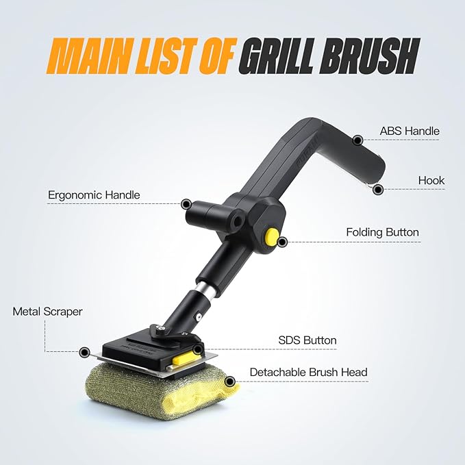 Folding Steam Grill Brush for BBQ Collapsible Design for Easy Storage Heavy Duty with Scraber & 3 Bristle Free Brush Head Grill Cleaning Tool for Camping Tailgating Indoor Out Door Gift
