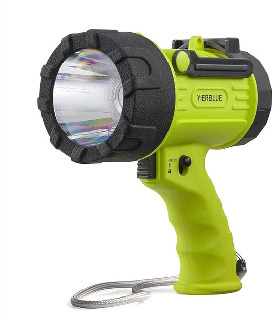 YIERBLUE Rechargeable Spotlight with Super High Lumen LED, IP67 Waterproof Handheld Flashlight Searchlight with Detachable Red Light Filter
