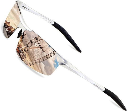 RONSOU Mens Sunglasses Polarized Sport UV Protection Ultralight Al Mg Sunglasses for Men Fishing Driving Golf