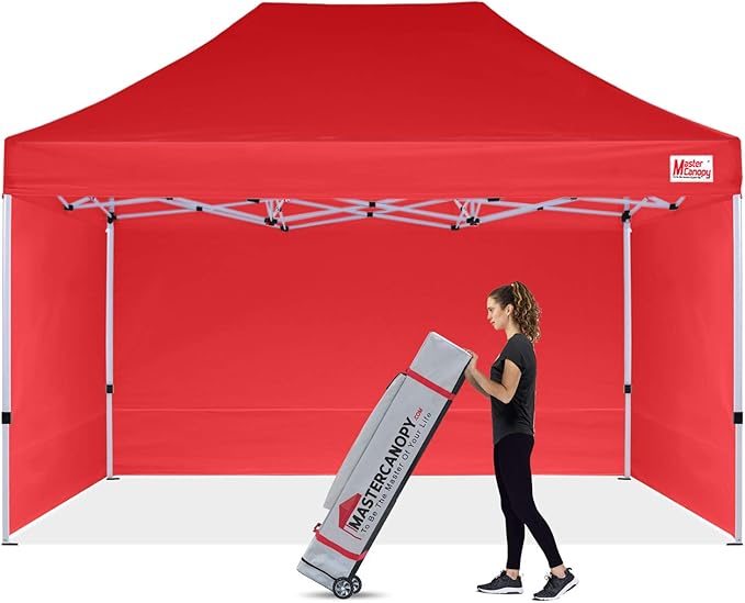 MASTERCANOPY Heavy Duty Pop-up Canopy Tent with Sidewalls (10x15,Red)